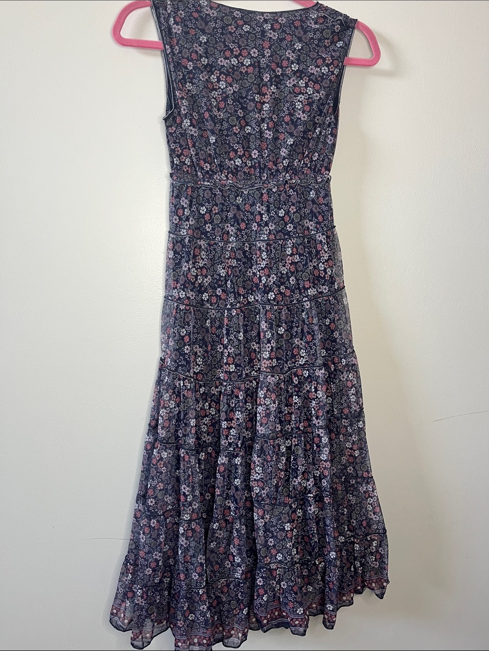 Max studio dainty floral print tiered babydoll v-neck sleeveless spring dress - Picture 8 of 9